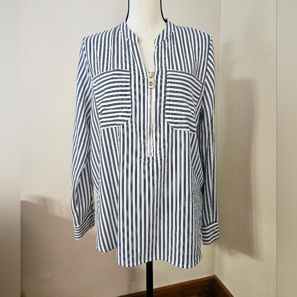 Michael Kors Navy and White Striped Blouse